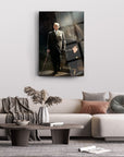 Atatürk 94 Cam Tablo on wall above modern couch, showcasing elegant glass art with historical imagery.