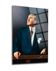 Atatürk 96 Cam Tablo, özel tasarım, yüksek kaliteli temperli cam, şık dekoratif parça.