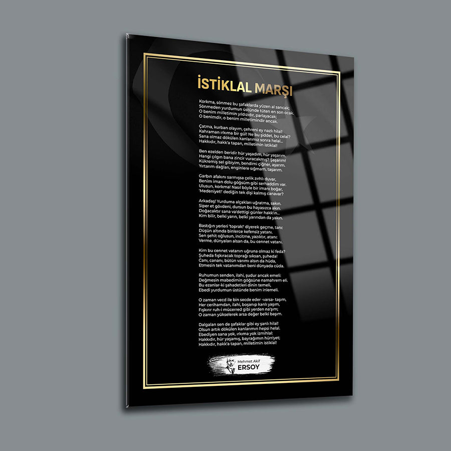 İstiklal Marşı yazılı şık cam tablo modern dekorasyon için ideal, kaliteli ve dayanıklı malzemeden yapılmıştır.