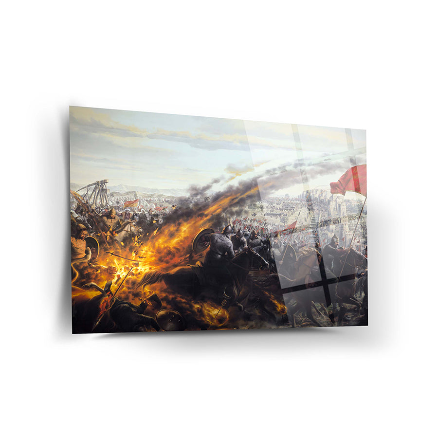 İstanbul'un Fethi 1 Cam Tablo, yüksek kaliteli temper camdan yapılmış şık tasarım, UV baskı ile detaylı görüntü.