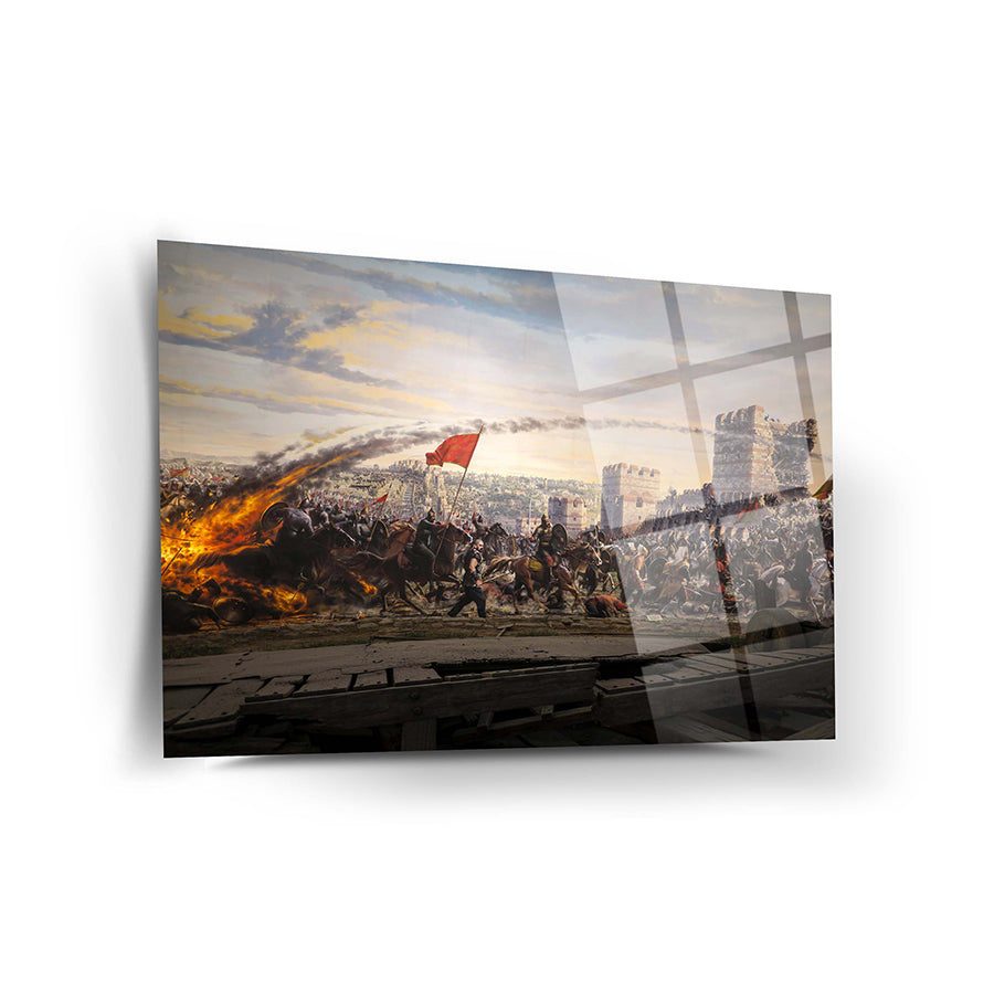 İstanbul'un Fethi 2 cam tablo; yüksek kaliteli temperli cam, UV baskı ile özel tasarım.