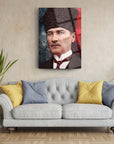 Atatürk 101 cam tablo, modern tasarım, şık oturma odası dekoru, UV baskı ile özel hazırlanmış.