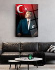 Atatürk 104 Cam Tablo, modern salon dekoru, özel tasarım UV baskı, dayanıklı cam, Türkiye'nin simgesi