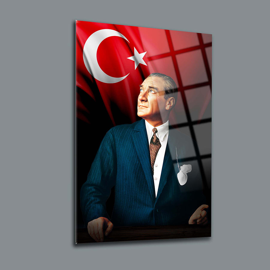 Atatürk 104 Cam Tablo, yüksek kaliteli temperli cam tablosu, UV baskıyla özel tasarım.