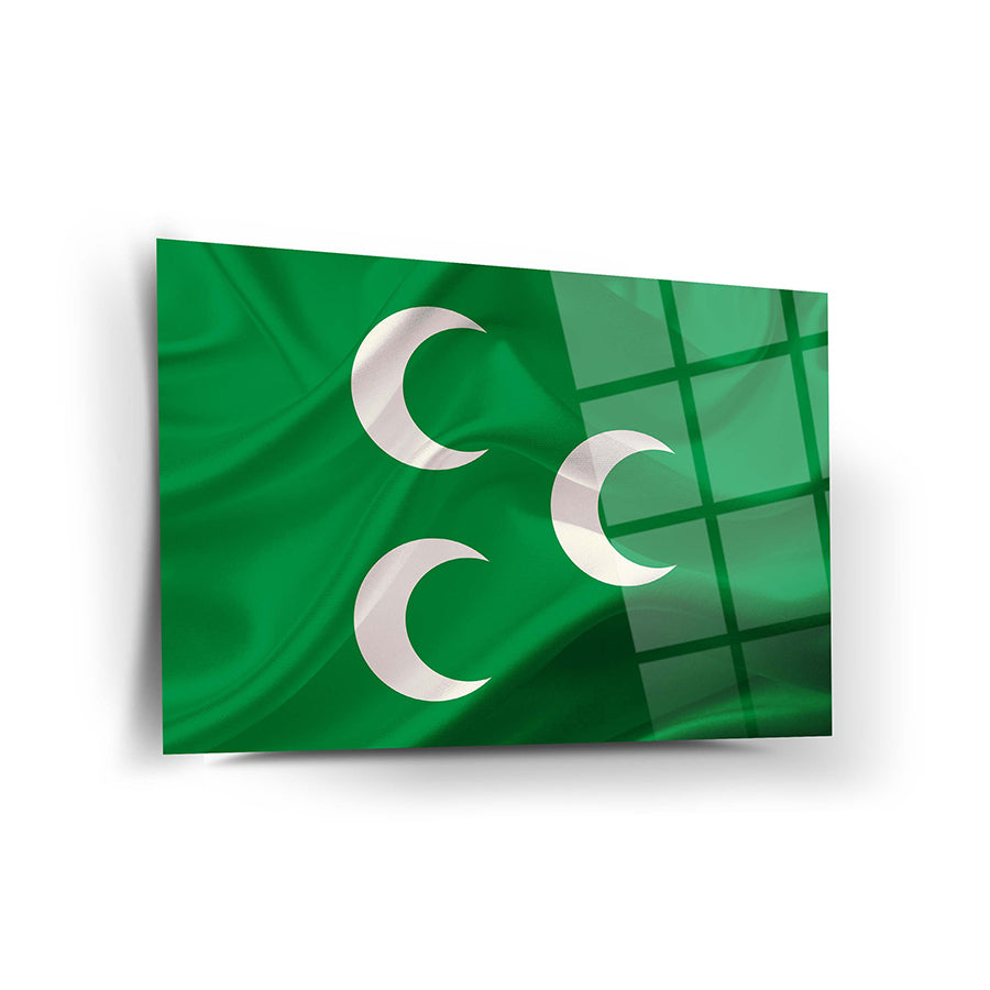 Osmanlı Bayrağı Cam Tablo, 4 mm kalınlığında, temperli yüksek kaliteli cam, UV baskı ile özel tasarım.