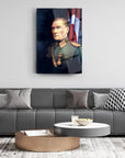 Atatürk 106 Cam Tablo on living room wall, displaying a detailed portrait of Atatürk in military uniform.