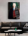 Atatürk 108 Cam Tablo on wall above contemporary couch, showcasing a stylish and elegant glass panel art piece.