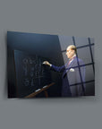 Atatürk 114 Cam Tablo showcasing a man writing on a blackboard, symbolizing education and progress.