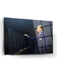 Atatürk 114 Cam Tablo depicting a scholar writing letters on a chalkboard, showcasing high-quality tempered glass.