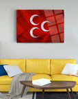 Üç Hilal Bayrak Cam Tablo, modern iç mekan dekorasyonu için şık ve dayanıklı tasarım.