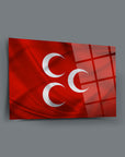 Üç Hilal Bayrak Cam Tablo, kaliteli temperli cam, özel UV baskı ile tasarlanmış, modern dekor.