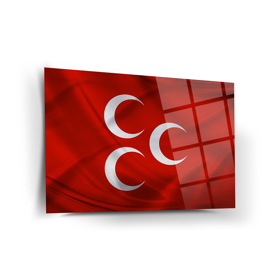 Üç Hilal Bayrak Cam Tablo, yüksek kaliteli 4 mm temper cam ile özel tasarımlı dekoratif ürün.