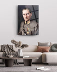 Atatürk 116 cam tablo in modern living room, showcasing high-quality UV printed glass art.