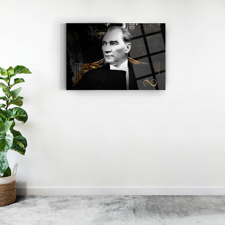 Atatürk 8 Cam Tablo, modern tasarım, yüksek kaliteli temperli cam, duvar dekoru, SRD concept, özel UV baskı