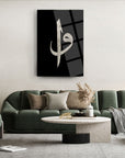 Vav ve Elif 2 cam tablo, modern oturma odası dekorasyonu için şık bir tasarım.