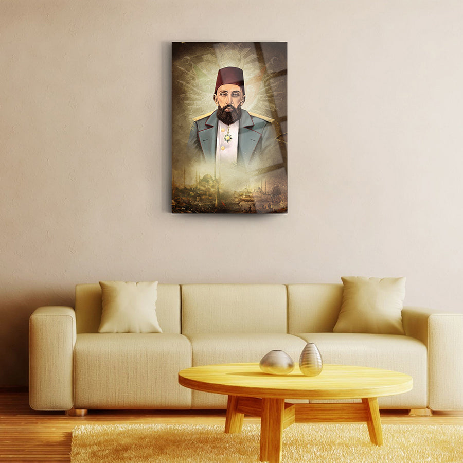 Abdülhamit Han 1 cam tablo, modern oturma odasında sanatsal dekorasyon.