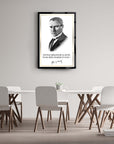 Atatürk framed wall art in a modern dining space, featuring inspiring quote and minimalist design.
