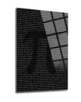 Abstract black and white artwork featuring numeric patterns and a glass-like surface.