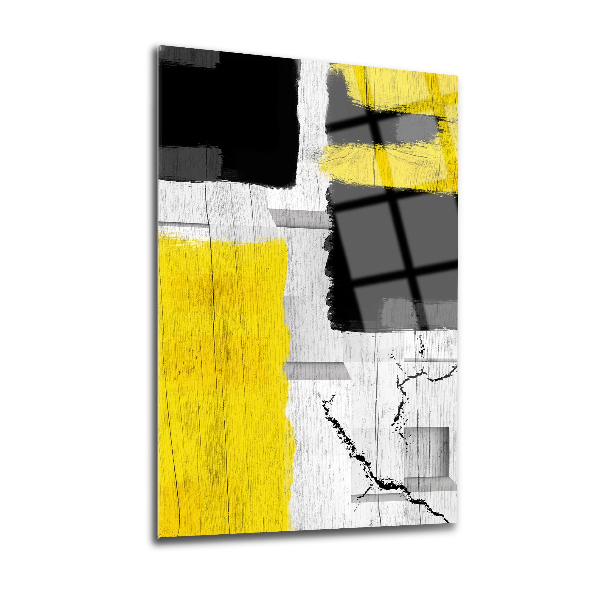 Sarı Ahşap Cam Tablo, modern tasarım ve şık detaylarla ev dekorasyonu için ideal.