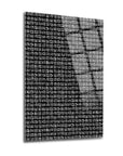 Sümer Yazıları Cam Tablo in black and white design, displaying intricate patterns on high-quality tempered glass.