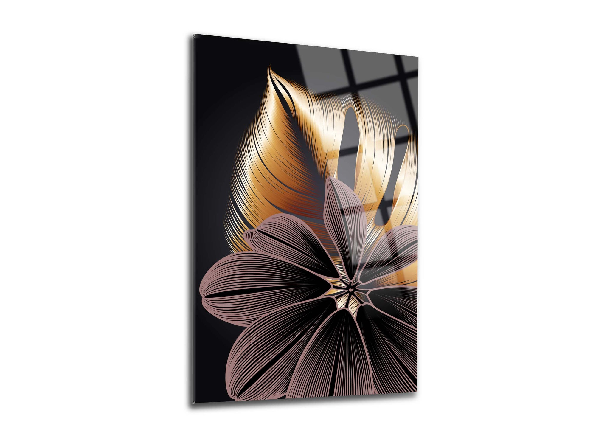 Altın Yapraklar 3'lü Set Cam Tablo, zarif yaprak desenleriyle modern dekorasyon için ideal.