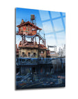 Kasaba 1 Cam Tablo with a vibrant depiction of a futuristic building in a cityscape.
