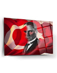 Atatürk and Turkish flag art piece, high-quality glass wall decoration with uv printing.