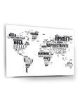 World map design featuring the word 'hello' in multiple languages, stylish wall art decor for homes.