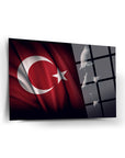 Atatürk and Turkish flag design on a high-quality glass panel, showcasing vibrant colors and intricate UV printing.