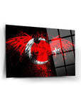 Stylish Kartal Türk Bayrağı cam tablo with a bold eagle design in red and black, perfect for home decor.