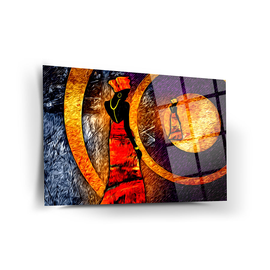 Afrikalı Kadın 1 Cam Tablo, renkli ve şık tasarım, özel UV baskı ile yapılmıştır, 4 mm kalınlığında temper cam.