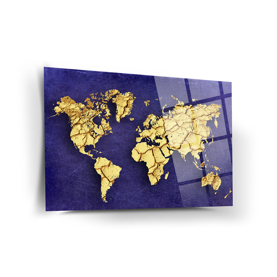 Toprak Dünya Haritası 2 Cam Tablo, lüks dekorasyon için özel tasarım, şık ve dayanıklı cam yüzey.