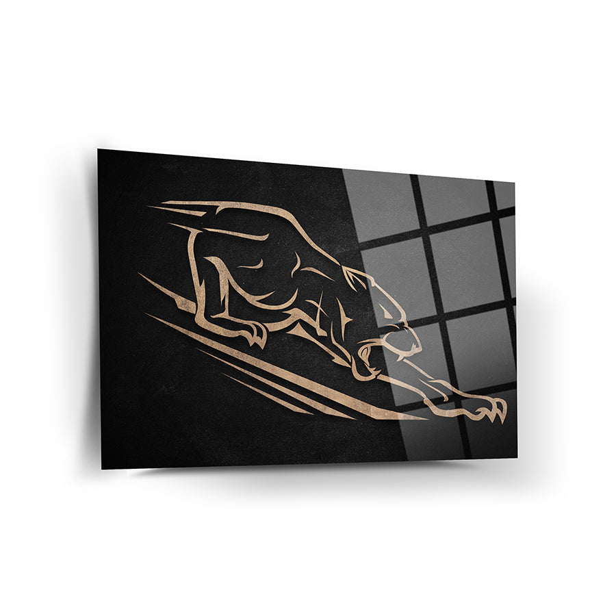 Puma Cam Tablo featuring a sleek panther design on tempered glass with a contemporary backdrop.