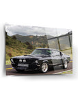 Siyah Mustang Cam Tablo, UV baskılı yüksek kaliteli temperli cam, şık tasarım, dayanıklı, özel koruma ile gönderilir.
