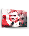Atatürk 55 Cam Tablo - Tempered glass artwork featuring a modern design with red and white tones.