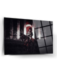 Atatürk 31 Cam Tablo featuring a historical figure on horseback with a Turkish flag backdrop, high-quality UV print.