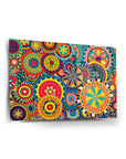Vibrant Afrika Desenleri Cam Tablo with colorful patterns and designs for home decor.