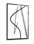 Modern black and white abstract design on a glass artwork, perfect for contemporary home decor.
