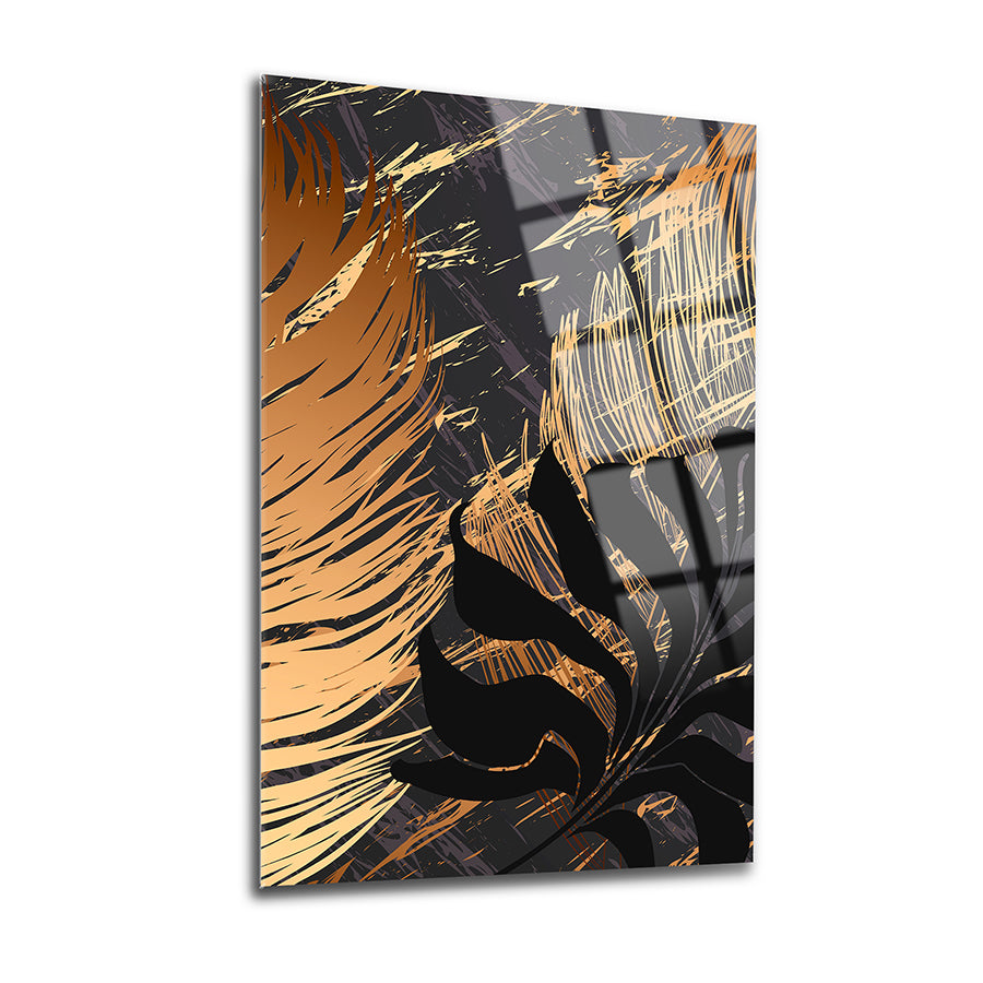 Kahve Yapraklar 3'lü Set Cam Tablo, modern tasarım, yüksek kaliteli renkli uv baskı ile dekoratif duvar sanatı.