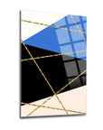 Geometric design glass wall art set featuring vibrant colors and gold accents.