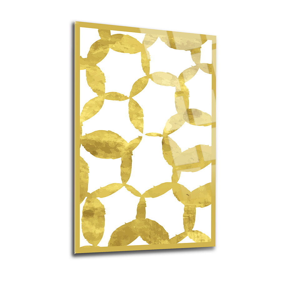 Altın Dalgalar cam tablo, 3'lü set, şık ve modern tasarım, 4 mm kalınlığında UV baskı detayları.