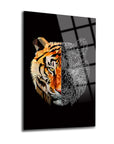 Stylish geometric tiger artwork on black background, perfect for modern decor.