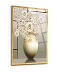 SRD Concept white vase artwork with delicate flower design and golden accents, featuring premium glass quality.