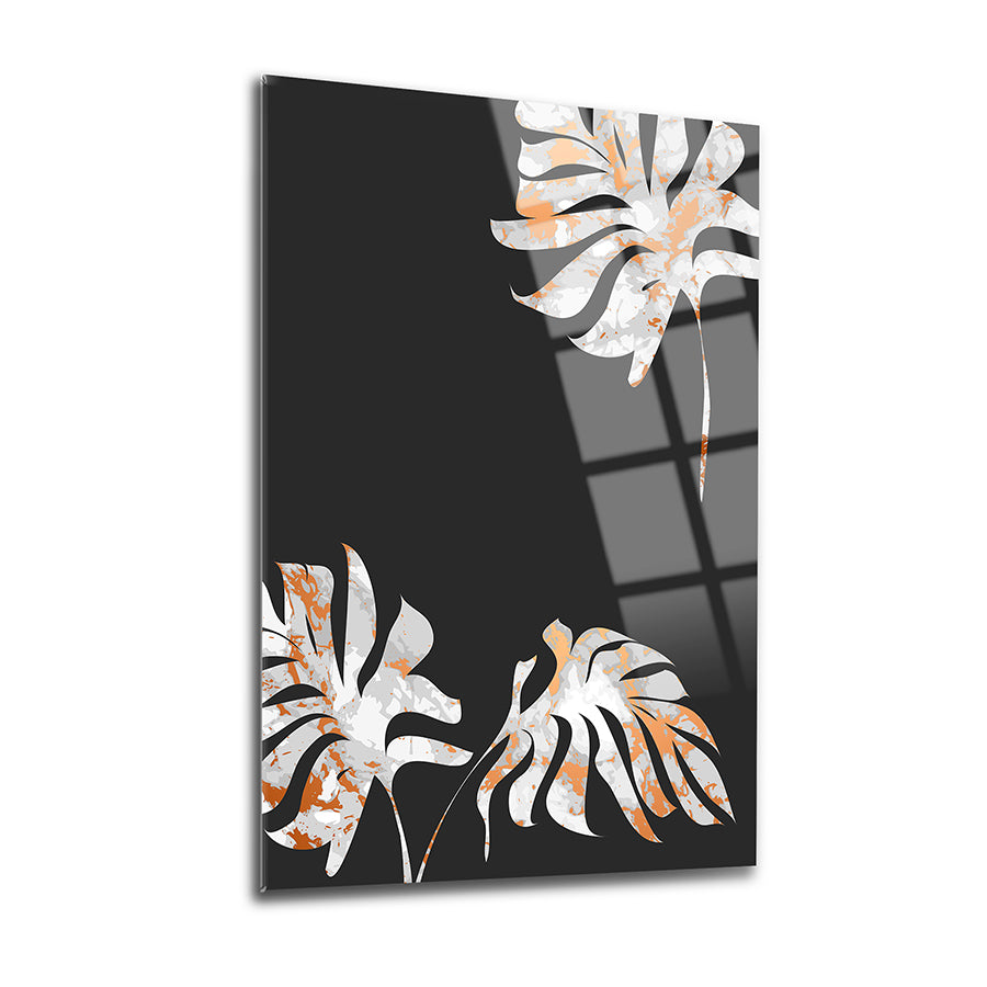 Gri Yapraklar 2'li Set Cam Tablo, modern tasarım ve UV baskı ile yüksek kaliteli temperli cam.