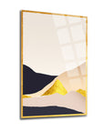 Modern landscape design glass wall art with gold accents, perfect for home decor.