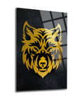 Yavru Kurt Cam Tablo with a sleek gold wolf design on a black background, displaying high-quality tempered glass.
