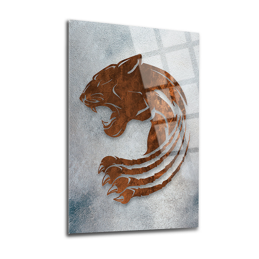 Leopar Pençesi cam tablo, 4 mm kalınlığında yüksek kaliteli UV baskı ile tasarlanmış, modern dekorasyon için ideal.