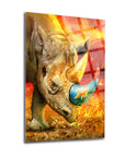 Vibrant cam tablo featuring a rhino with a colorful design, perfect for modern decor and art lovers.