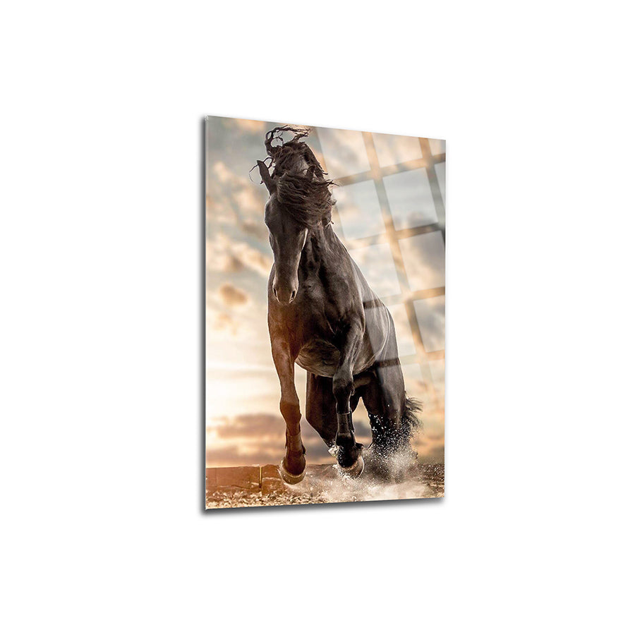 Sahildeki At Cam Tablo, UV baskı ile özelleştirilmiş yüksek kaliteli 4 mm temperli cam tablo.