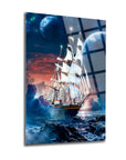Colorful canvas art of a majestic ship sailing through a cosmic ocean with planets in the background.
